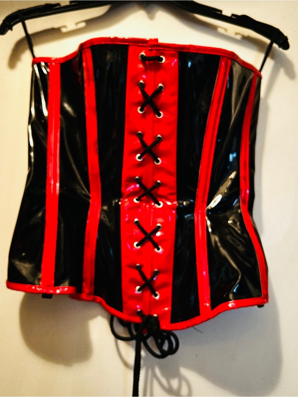 Allure Black and Red PVC Lace-Up Corset